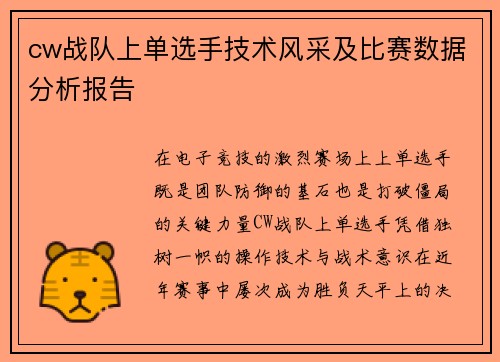 cw战队上单选手技术风采及比赛数据分析报告